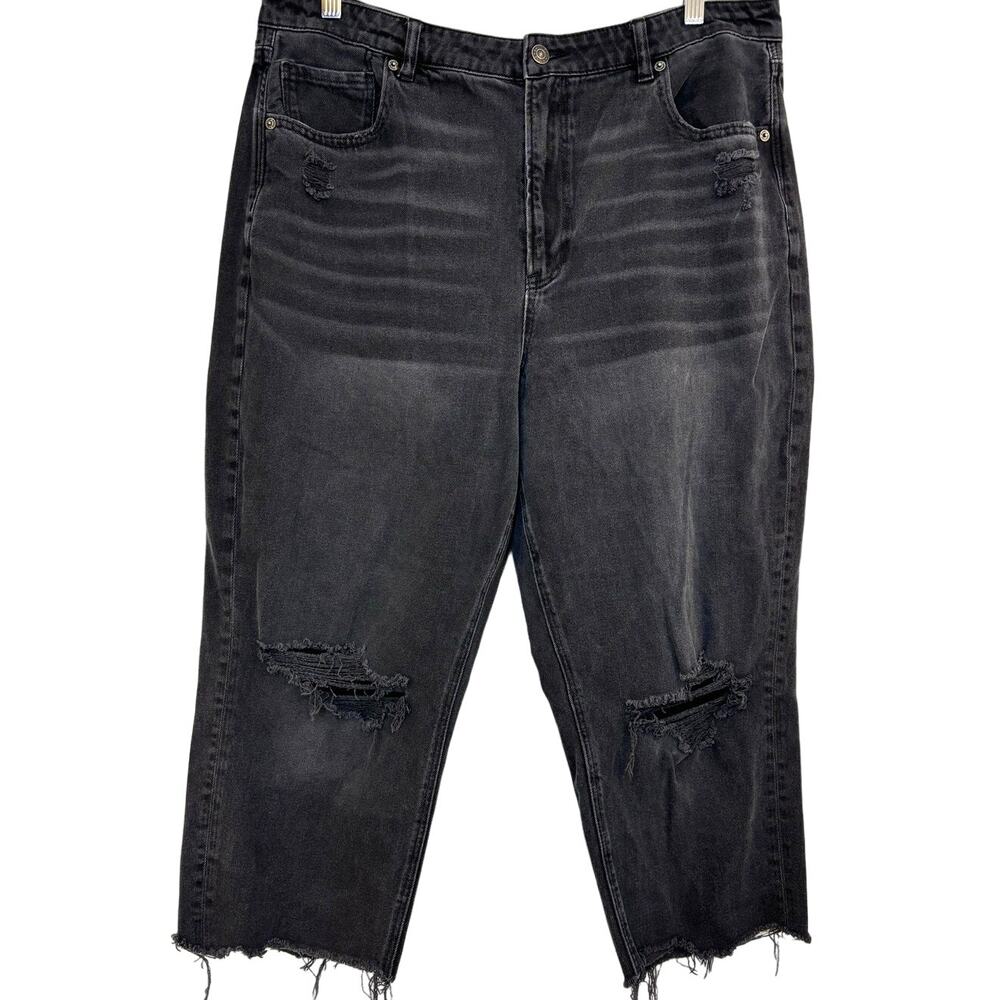 American Eagle Women Distressed Raw Hem High Rise Cropped Mom Straight Jeans 18